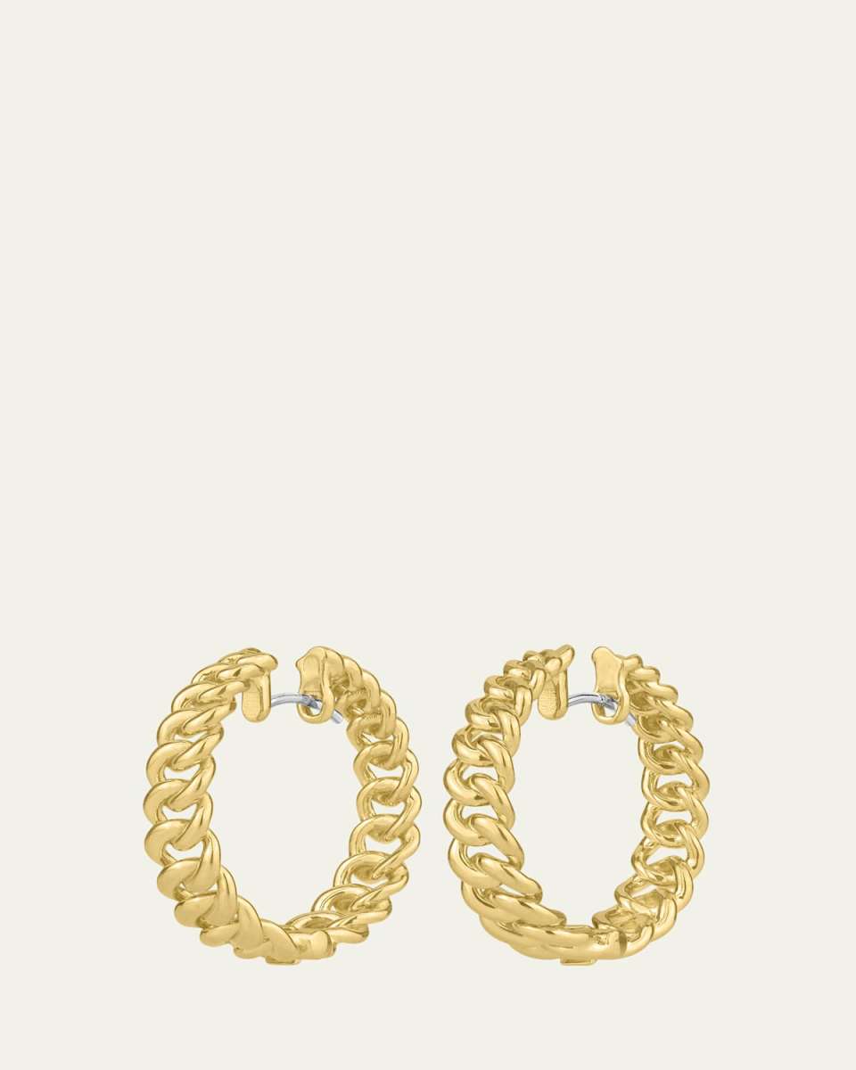 18K Yellow Gold 25mm Cuban Chain Hoop Earrings